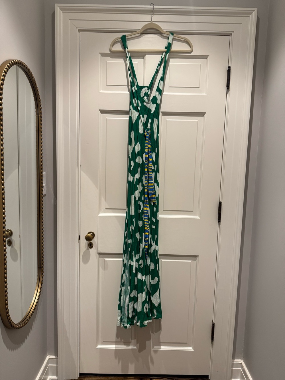Like New! Anthro Green and White Abstract Maxi Dress with Side Slit - Picture 5 of 6